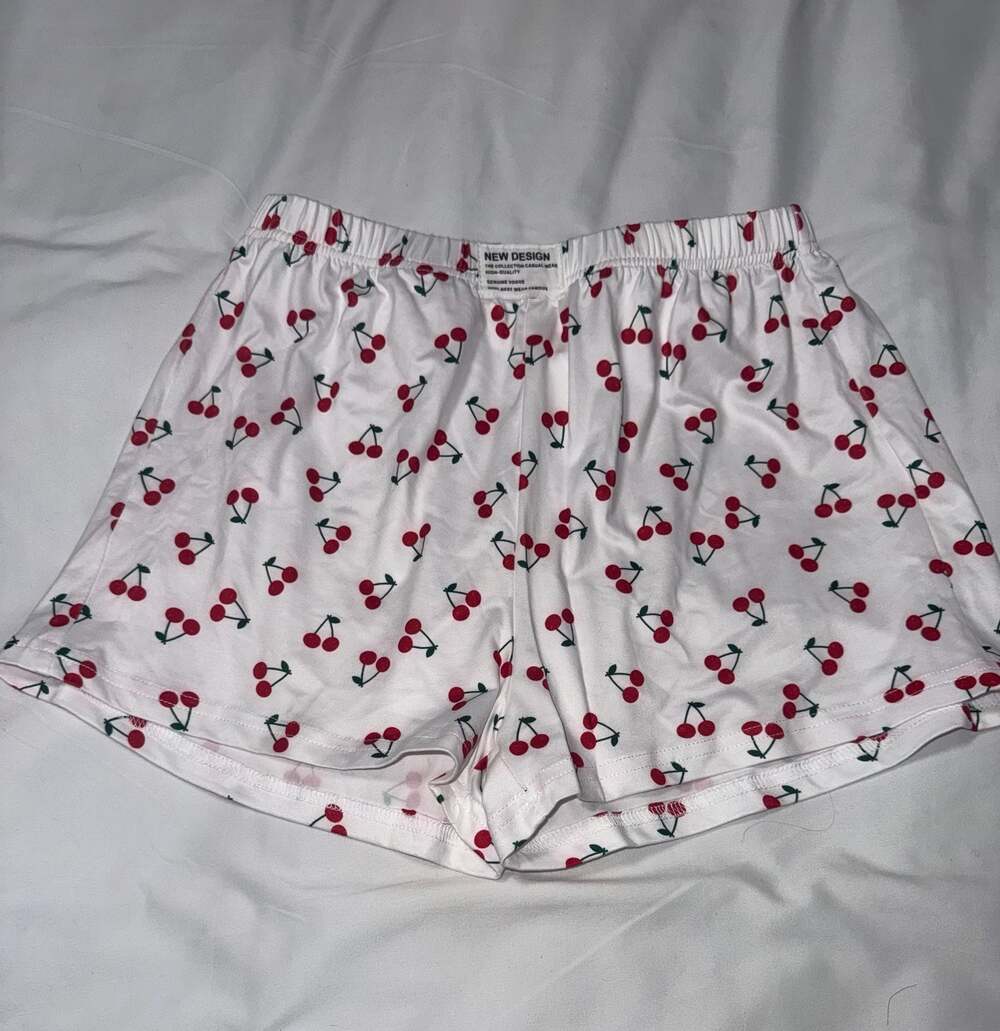 New Design Women's Cherry Print Casual Pajama Lounge Shorts